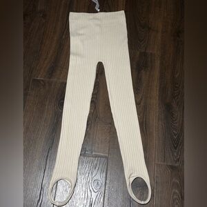 Zara Beige Ribbed Stirrup Leggings